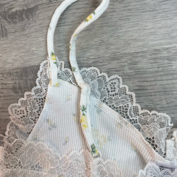 H&M Yellow floral lace cotton cami top size S-M - Picture 5 of 6